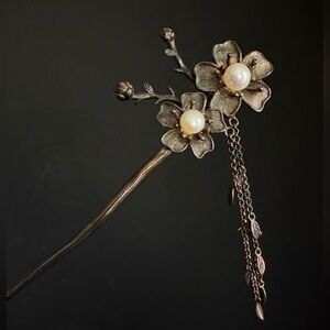 Vintage Sterling Silver 925 floral Tassel Hair Pin Bun Stick